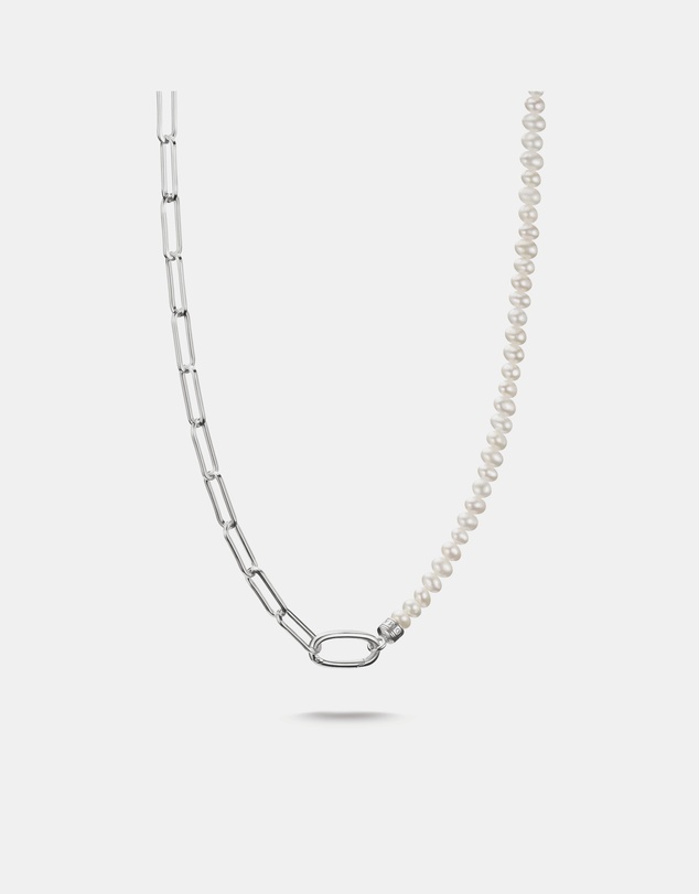 THOMAS SABO - THOMAS SABO Connect Charm Necklace Paperclip with Pearls Silver