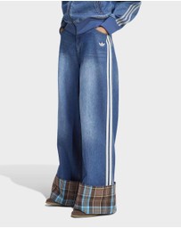 adidas Originals - VINTAGE WIDE LEG JEANS WITH CHECKED SEAM Womens