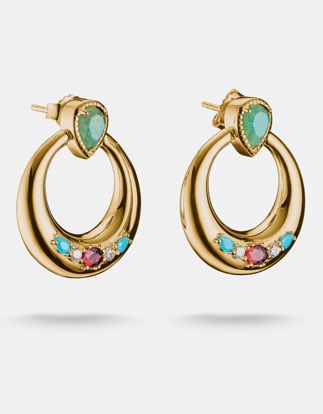 THOMAS SABO - THOMAS SABO Half-Hoop Earrings with Green, White & Red Stones