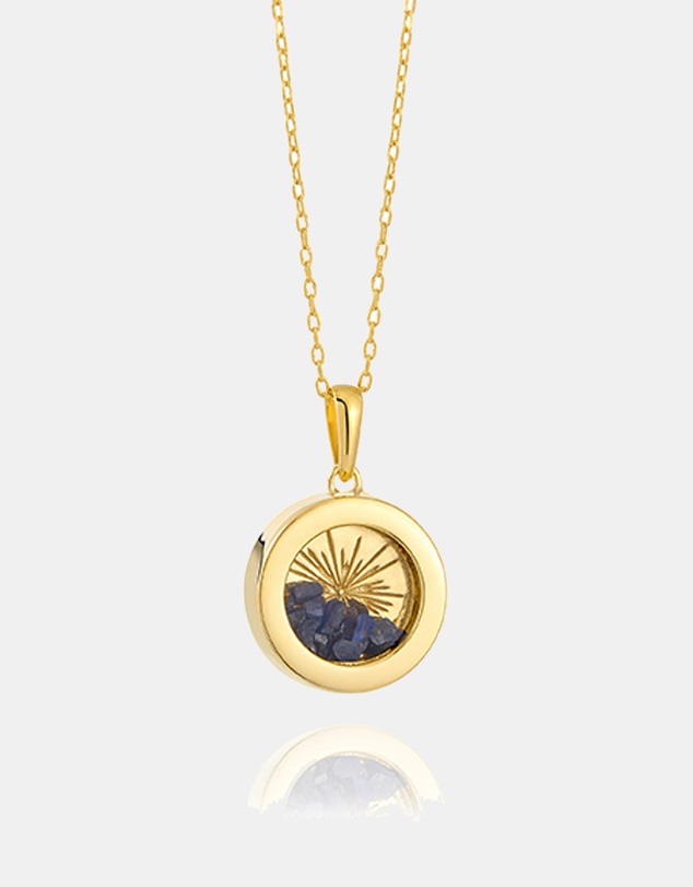 Rachel Jackson - Small Deco Sun Amulet Septembeer Birthstone Blue Sapphire Necklace (Love & Loyalty)