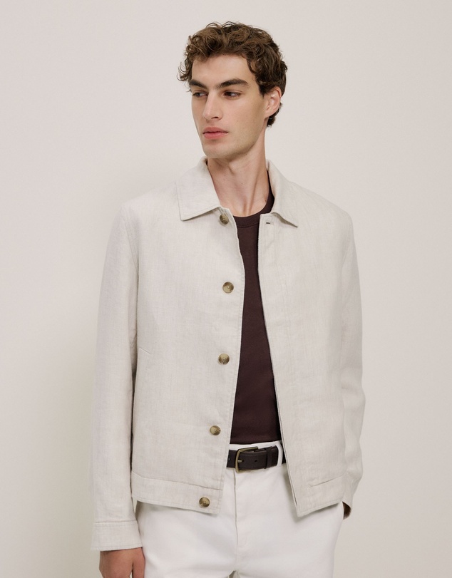 Trenery - Linen Harrington Jacket in Stone