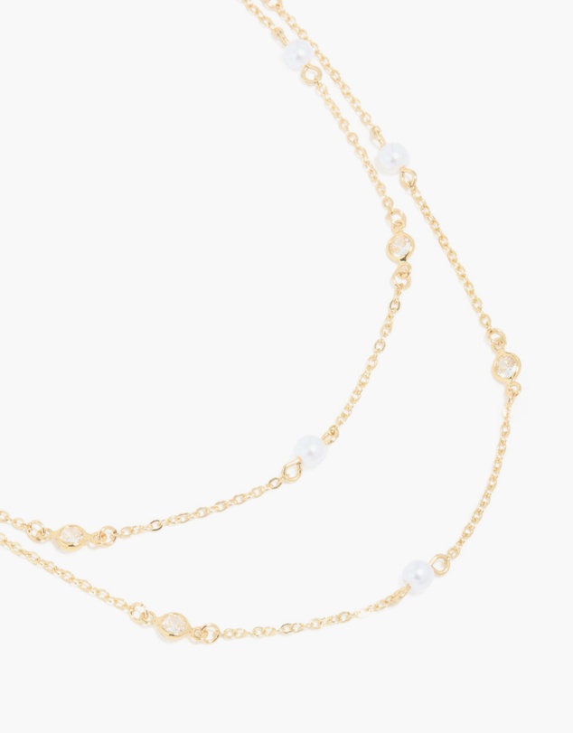 Lovisa - Gold Plated Cubic Zirconia & Pearl Layered Necklace