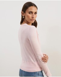 Atmos&Here - Elina Crewneck Knit Cardigan With Rib Hem