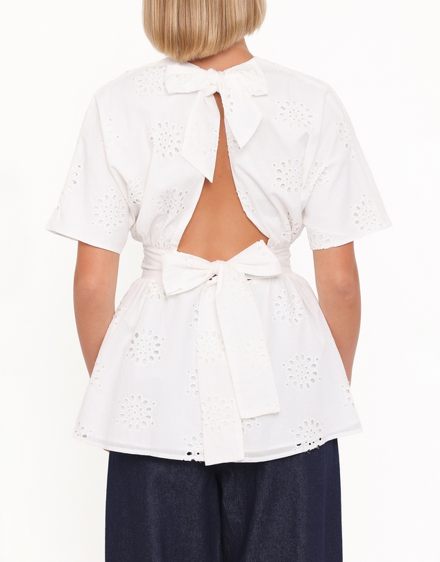 Petal & Pup - Carmel Tie Back Tunic Top - White Embroidery