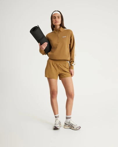 Upstate - Terry Funnel Neck Half Zip Sweat Top - Toffee