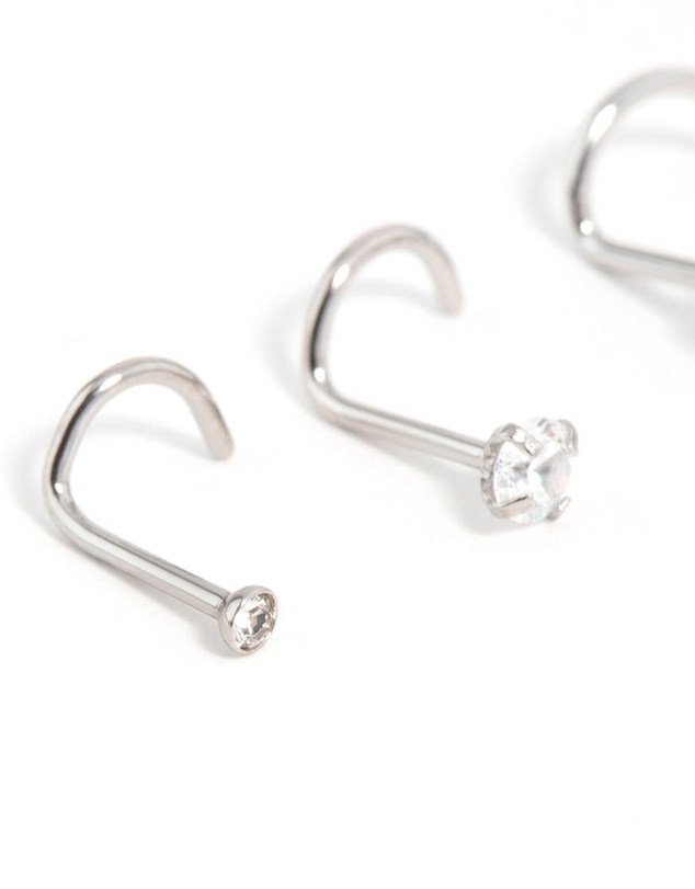 Lovisa - Surgical Steel Cubic Zirconia Butterfly & Round Nose Stud 3-Pack