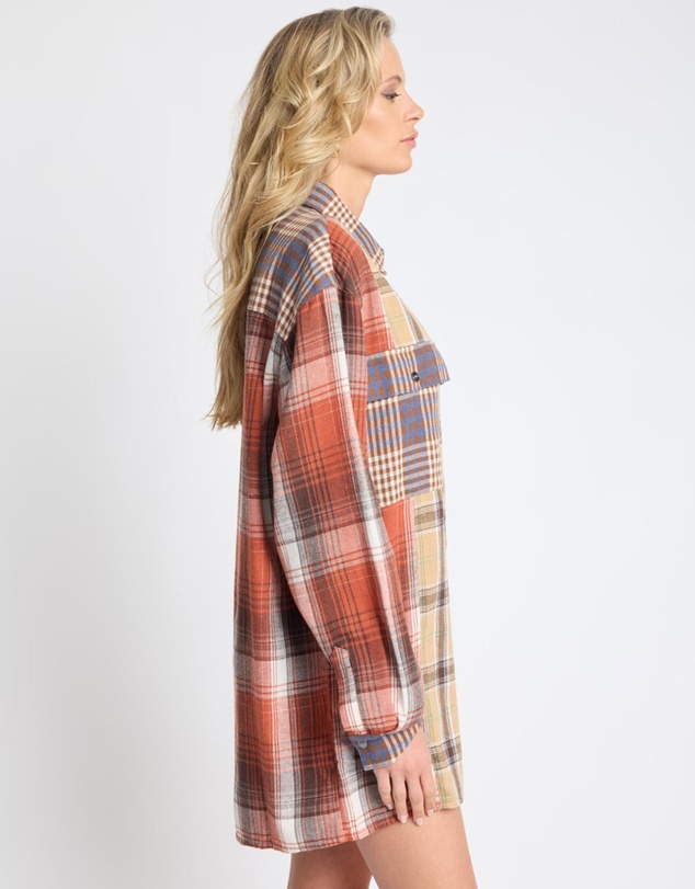 ONE TEASPOON - Essential Patchwork Flannel Shirt - Natural Check