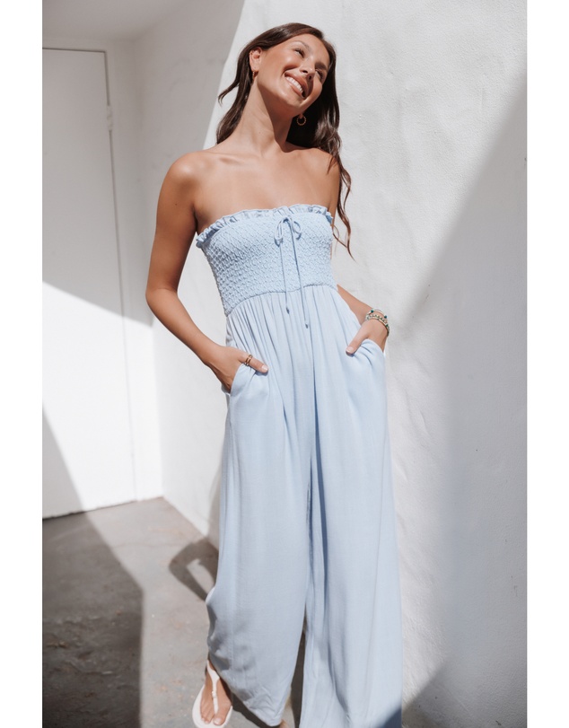 Petal & Pup - Indie Wide Leg Smocked Jumpsuit - Light Blue