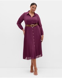 City Chic - Plus size Honey Lane Pleat Midi Dress - jam
