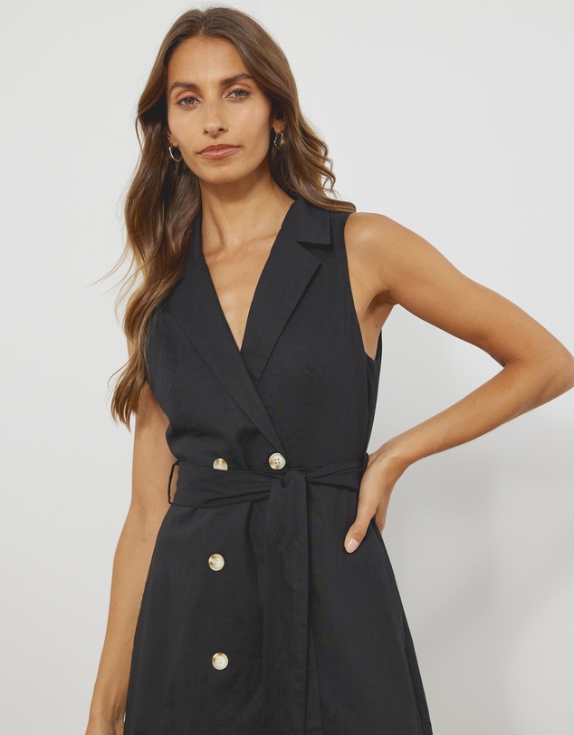 Atmos&Here - Magdalena Linen Blend Tailored Midi Dress
