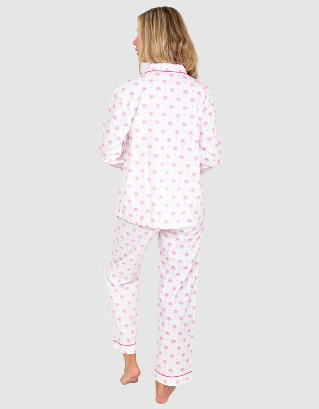 Sant And Abel - Women's Pink Palm Tree Long Sleeve Pajama Set