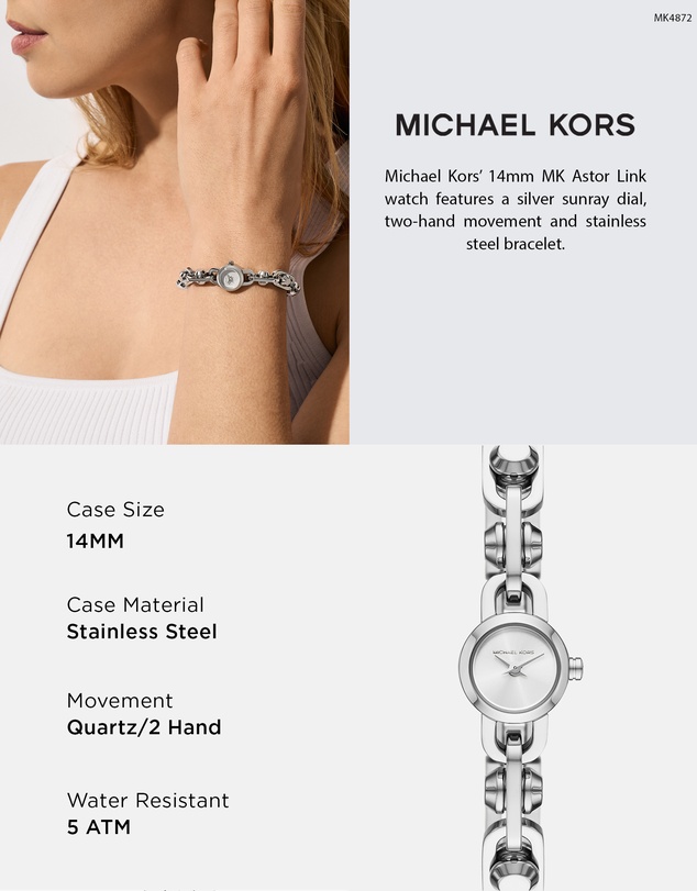 Michael Kors - Mk Astor Link Silver Tone Analogue Watch