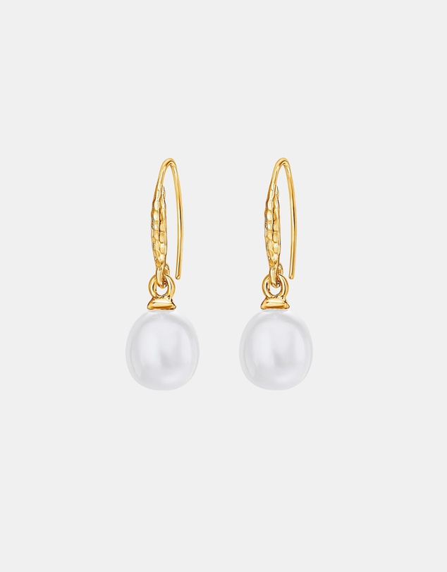 Dower & Hall - Women's 8mm Oval White Luna Pearl Drop Earrings in Gold Vermeil