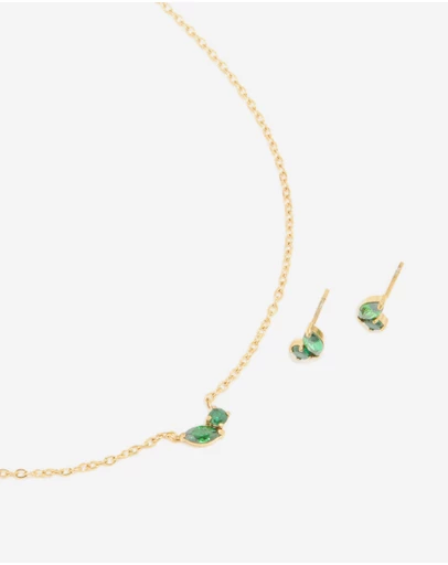 Lovisa - Waterproof Gold Plated Stainless Steel May Green Cubic Zirconia Birthstone Necklace & Earrings Set