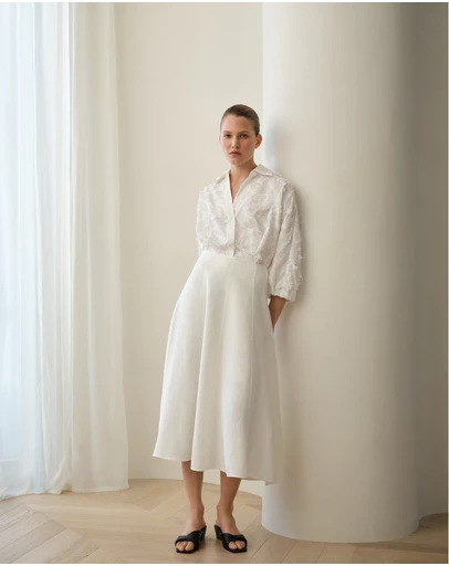 Trenery - Textured Flare Midi Skirt in Parchment