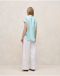 Trenery - Silk Twill Cap Sleeve Shirt in Pastel Blue