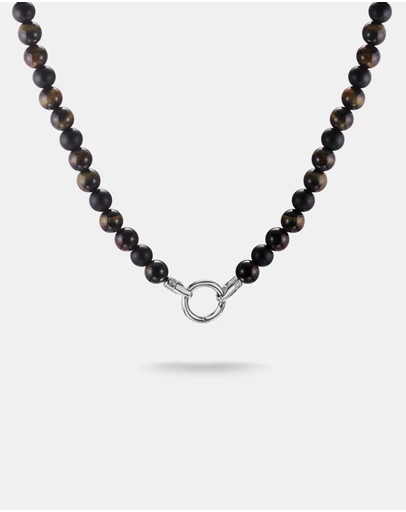 THOMAS SABO - Stainless Steel Obsidian and Tiger's Eye Bead Necklace