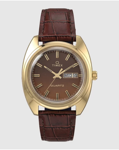 TIMEX - Timex 1976 Day Date Fume Reissue Inspired 37mm BrownLeather Strap Watch