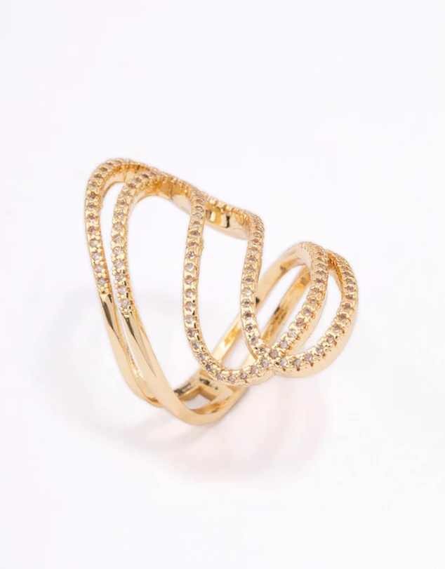 Lovisa - Gold Plated Lovely Ribbon Cubic Zirconia Cocktail Ring