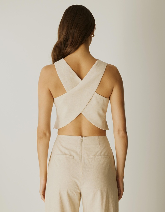 Atmos&Here - Yasmin Linen Blend Cross Back Vest
