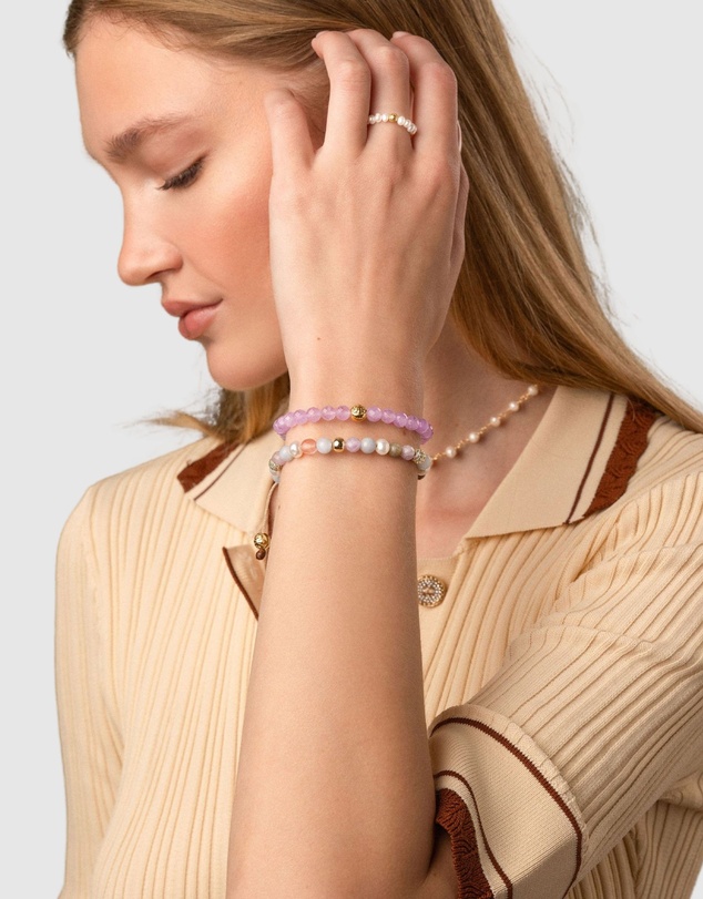 Nialaya Jewellery - Wristband with Amethyst Lavender and Gold