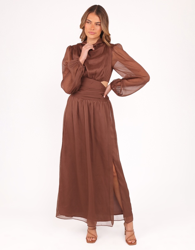 Petal & Pup - Neveah Long Sleeve Maxi Dress - Chocolate