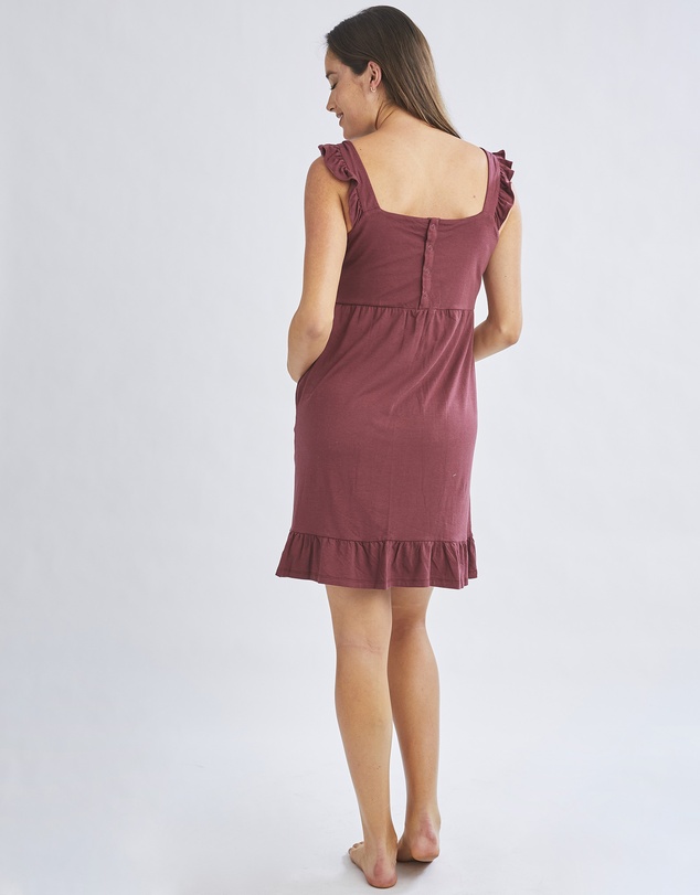Angel Maternity - Grace Hospital Birthing Gown/Night Dress with Nursing Access - Burgundy