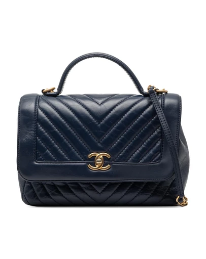 Pre-Loved by Azura Reborn - Pre-Loved CC Chevron Aged Calfskin Top Handle Flap
