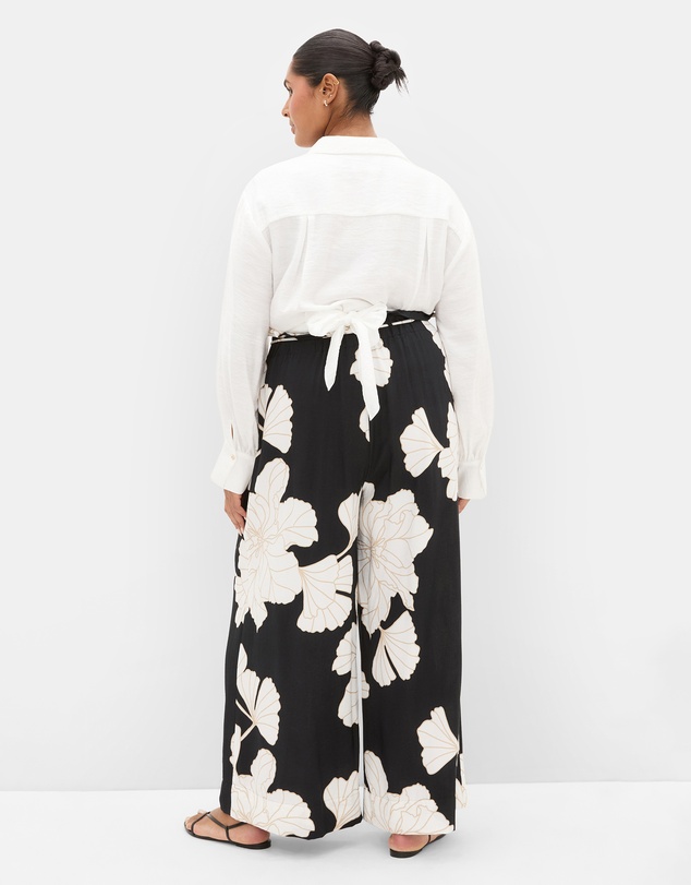 City Chic - Plus size Athena Linear Print Wide Leg Pant - black