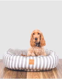 Mog & Bone - 4 Seasons Reversible Circular Dog Bed - Latte Hamptons Stripe Print