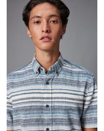 NEXT - Linen Blend Horizontal Stripe Short Sleeve Shirt