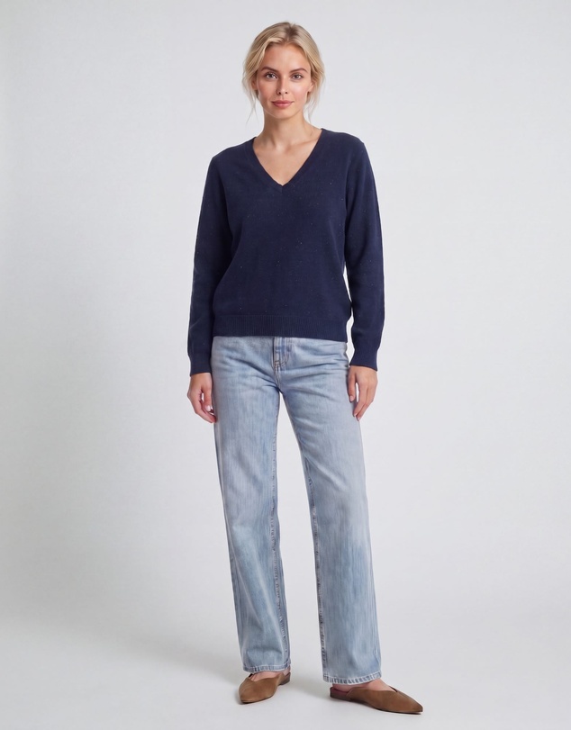 SILK MAGNOLIA - Merino Wool V-Neck Jumper