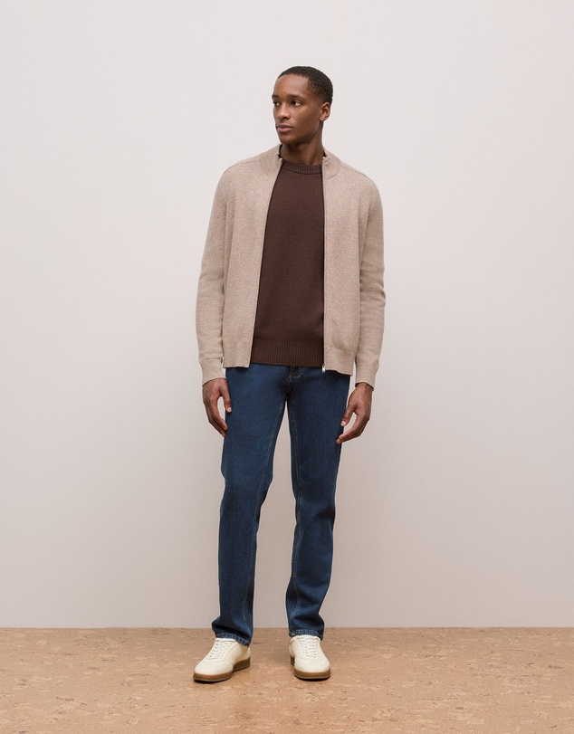 Trenery - Cashmere Zip Through Knit in Natural