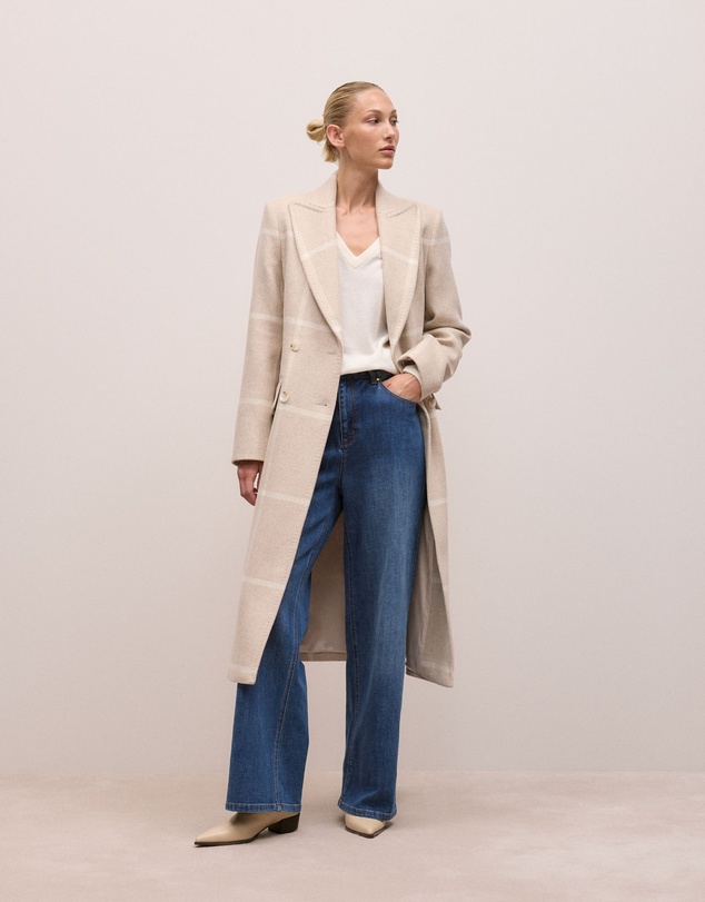 Trenery - Italian Wool Blend Check Coat in Stone