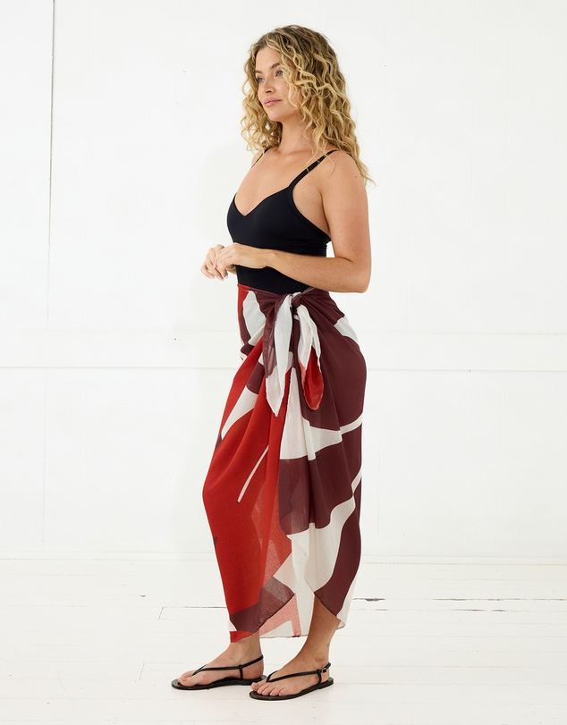 Morgan & Taylor - Fern Beach Sarong in Red, Brown and White