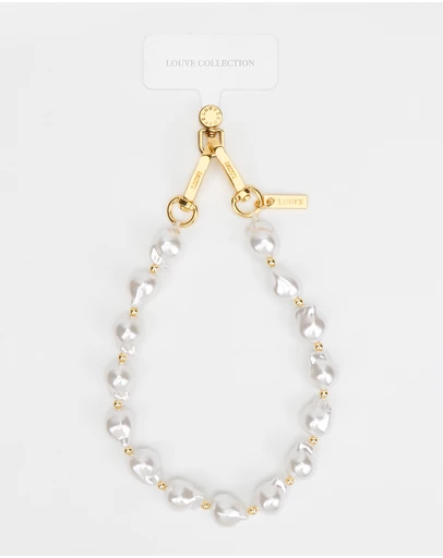 LOUVE COLLECTION - Universal Phone Strap Connector (White) + Daisy Pearl Wristlet