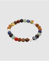 Kuzzoi - ICONIC EXCLUSIVE - Bracelet Male Smiling Face Blue Agate Brown Tigers Eye 925 Sterling Silver