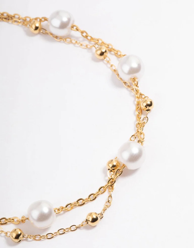 Lovisa - Waterproof Gold Plated Stainless Steel Double Layer Pearl Ball Bracelet