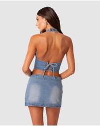 EDIKTED - Katrina Lace Up Denim Corset