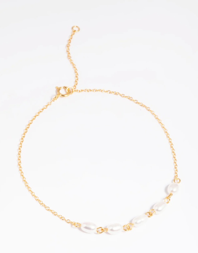 Lovisa - Gold Plated Sterling Silver Freshwater Pearl Chain Bracelet