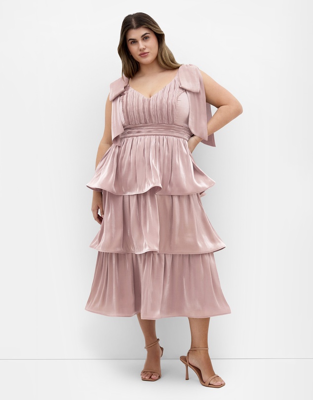 City Chic - Plus size Betty Bow Midi Dress - pink champagne