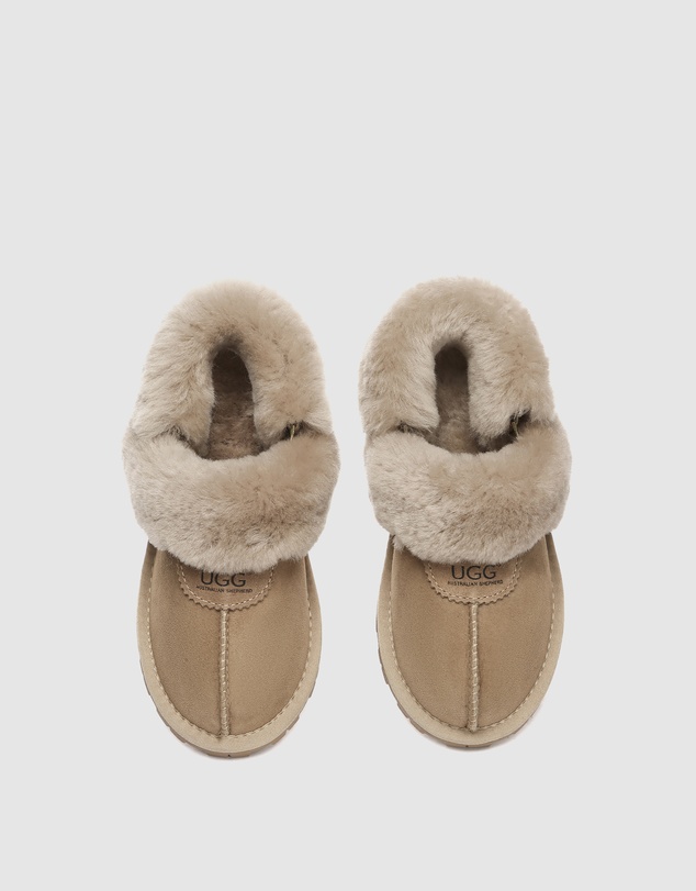 EVERAU - Australian Shepherd Ugg Waffle Fluffy Double Faced Sheepskin Upper House Shoes