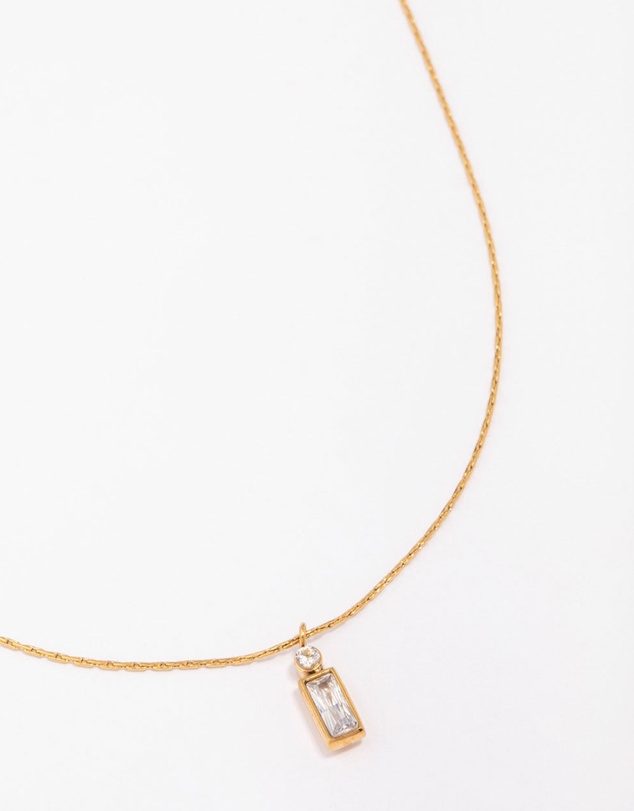 Lovisa - Waterproof Gold Plated Stainless Steel Thin Baguette Round Cubic Zirconia Pendant Necklace