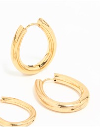 Lovisa - Waterproof Gold Plated Stainless Steel Oval Tube Hoop Earrings 2-Pack