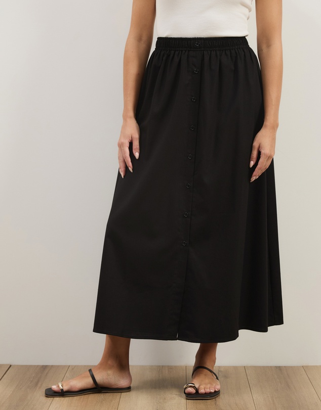 Atmos&Here - Darla Linen Blend Button Midi Skirt