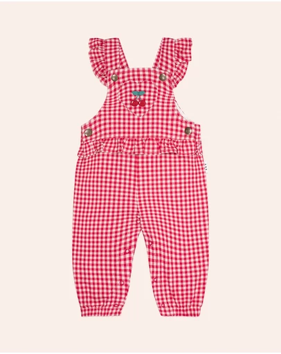 Huxbaby - Cherry Check Frill Overalls - ICONIC EXCLUSIVE