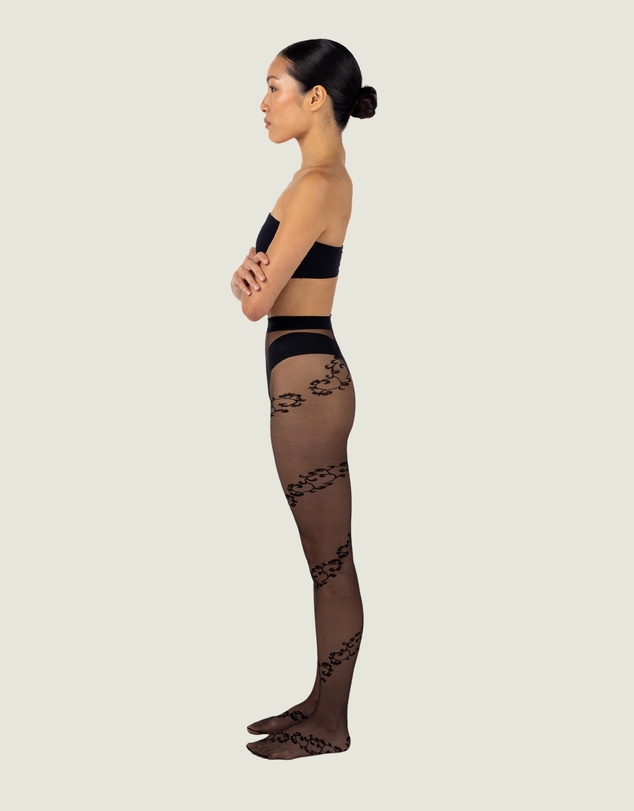 INSTOCK - Love — 40 Denier Sheer Black Tight w/ Flocked Vine Pattern