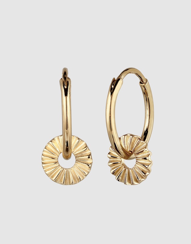Elli Jewelry - Fluted Disc Charm Hoop Earrings in Gold-Plated 925 Silver