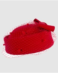 Max Alexander - Felt Red Pillbox Hat With Veil