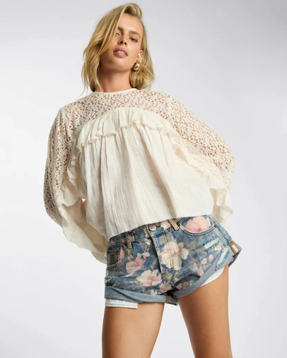 ONE TEASPOON - Willow Haven Frill Longsleeve Blouse - Ivory